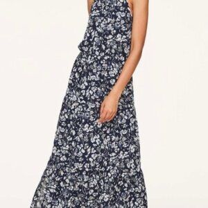 Ann Taylor LOFT Halter Navy and White Floral Maxi, Medium